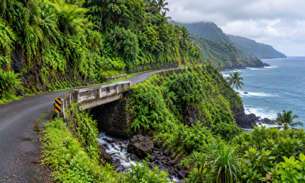 Winding one-lane bridge on the Hana Highway, Road to Hana Maui